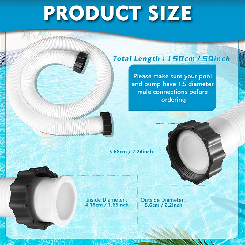 2 Pieces Pool Hoses for Above Ground Pools 1 1/2 Inch Diameter 59 Inch Length Pool Pump Hose Replacement Pool Hose Filter Pump Hose Accessories