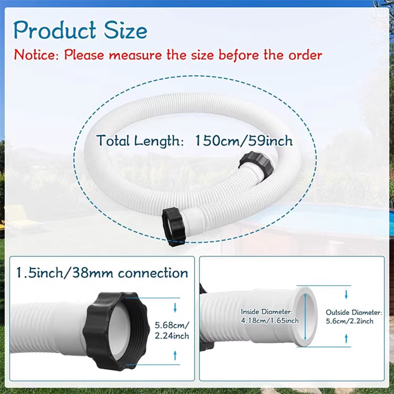 Pool Hoses for Above Ground Pools 1 1/2 Inch Diameter 59 Inch Length Pool Pump Hose Replacement Pool Hose Filter Pump Hose Accessories