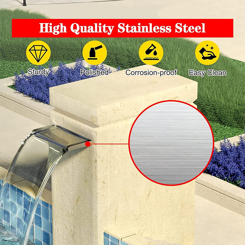 Waterfall Pool Fountain 304 Stainless Steel 35.4 Inch Rectangular Waterfall Spillway for Pools, Fountains, Ponds and Spas