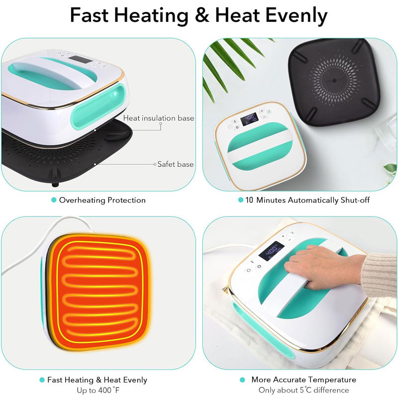 T-Shirt Heat Press, 10"X10 Portable Heat Press, Sublimation Iron, Easy To Iron, For Hats, Bags, Heat Transfer Projects