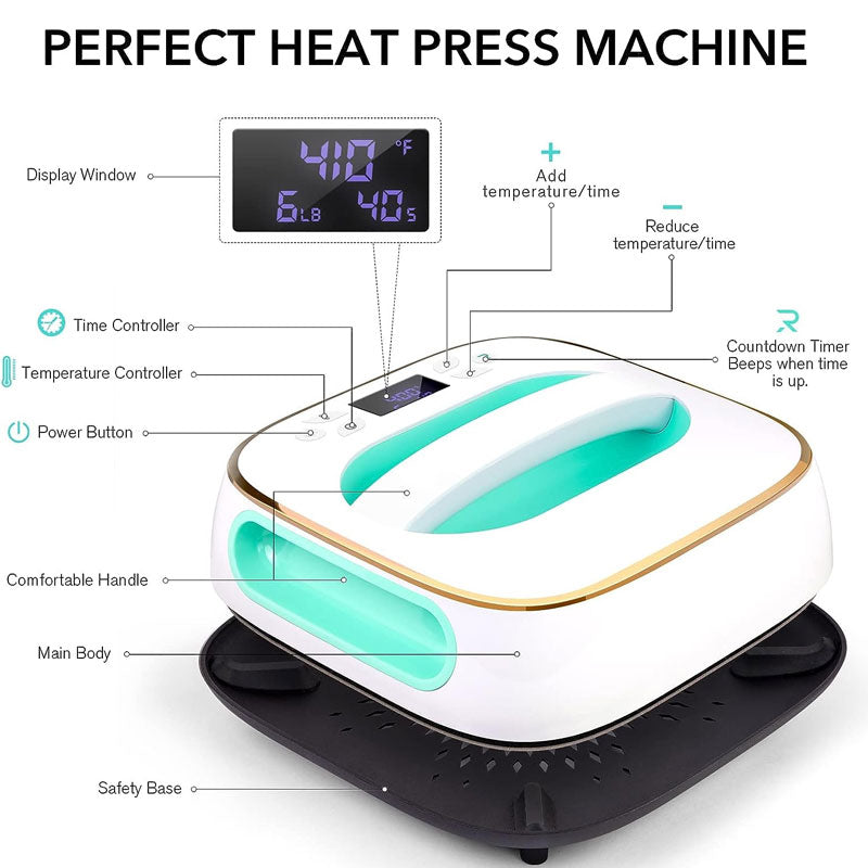 T-Shirt Heat Press, 10"X10 Portable Heat Press, Sublimation Iron, Easy To Iron, For Hats, Bags, Heat Transfer Projects
