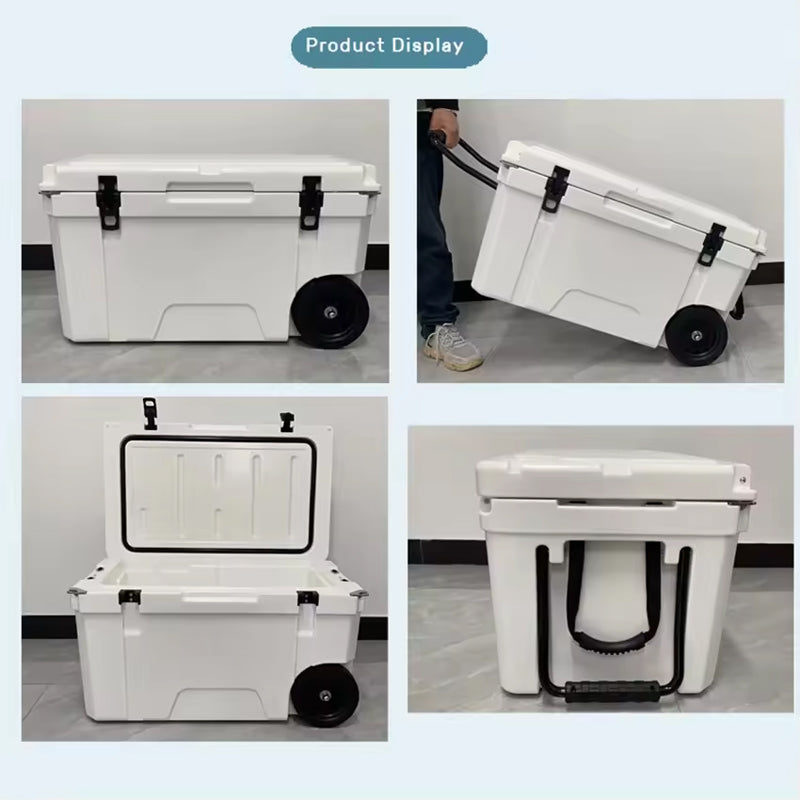 65Qt Short Travel Keep Cold Portable Ice Chest Box Camping Fishing Rotomolded Coolers Box With Wheels For Picnic