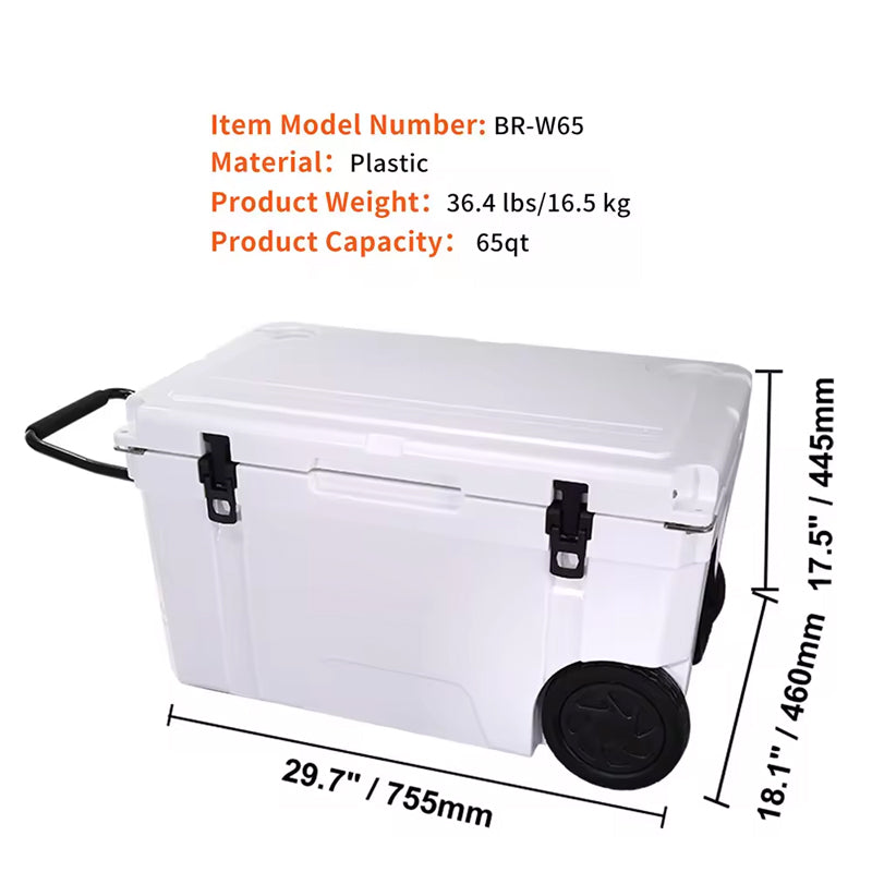65Qt Short Travel Keep Cold Portable Ice Chest Box Camping Fishing Rotomolded Coolers Box With Wheels For Picnic