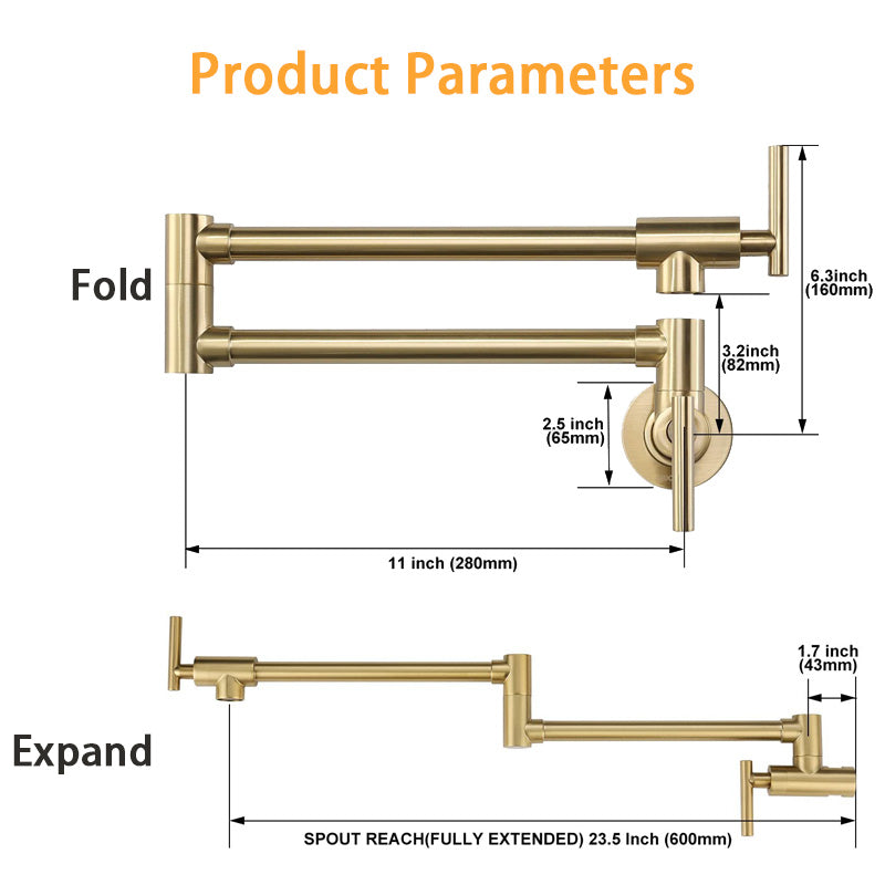 Gold Single Cold Kitchen Stove Double Switch Folding Faucet Wall Mounted Swing Faucet