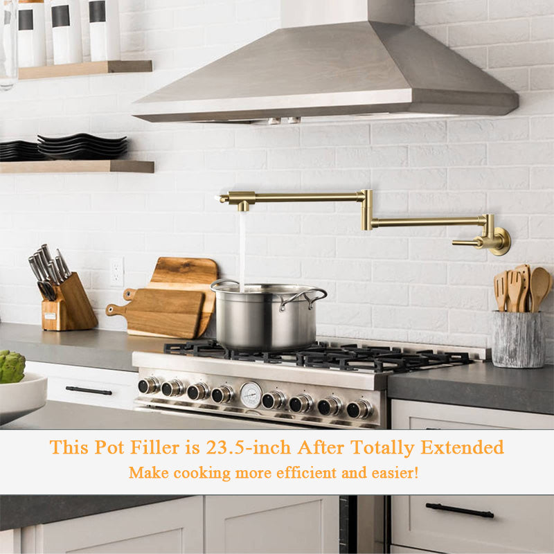 Gold Single Cold Kitchen Stove Double Switch Folding Faucet Wall Mounted Swing Faucet