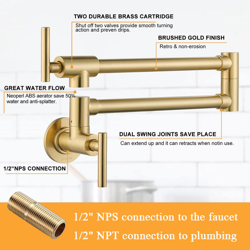 Gold Single Cold Kitchen Stove Double Switch Folding Faucet Wall Mounted Swing Faucet