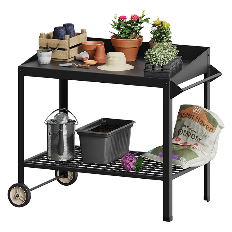 Weatherproof Metal Potting Bench with Wheels Planting Table Gardening Work Benches for Outside