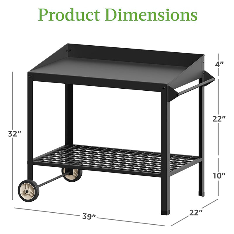 Weatherproof Metal Potting Bench with Wheels Planting Table Gardening Work Benches for Outside