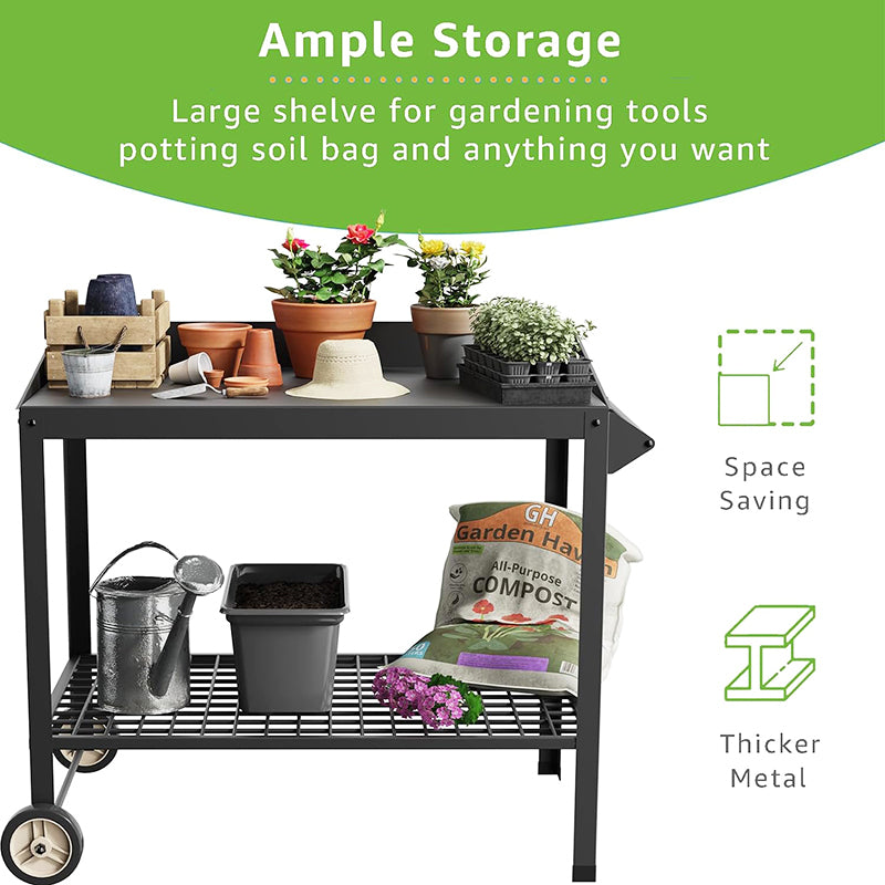 Weatherproof Metal Potting Bench with Wheels Planting Table Gardening Work Benches for Outside