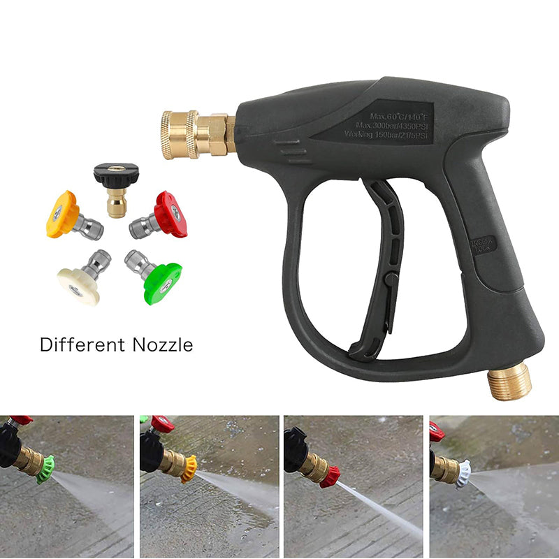 Stainless Steel High Pressure Washer Gun 3000 PSI Max with 5 Color Quick Connect Nozzles M22 Hose Connector