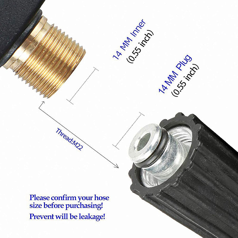 Stainless Steel High Pressure Washer Gun 3000 PSI Max with 5 Color Quick Connect Nozzles M22 Hose Connector