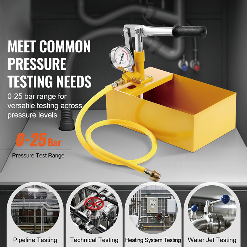 362 PSI Pressure Test Pump, Hydraulic Manual Water Pressure Tester Kit, Hydraulic Pump with Gauge, 25KG Hydrostatic Test Pump for Pipeline, Hydraulic Pressure Test Kit