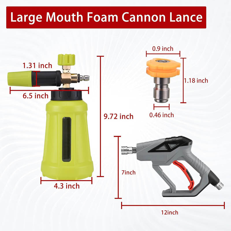 Pressure Washer Gun 4000 PSI Cannon Foam Blaster Power Washer with 1/4" Quick Connector 5 Pressure Washer Nozzle Tips