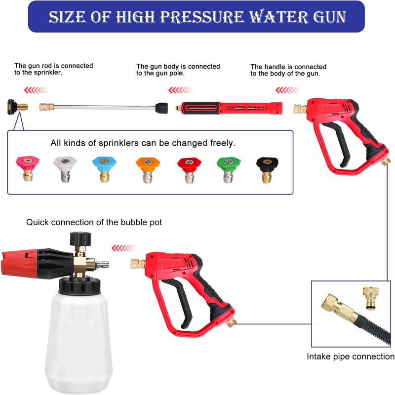 Pressure Washer Gun 4500 PSI, with Replacement Extension Wand, M22-14mm Inlet & 1/4'' Outlet Hose Connector Foam Gun