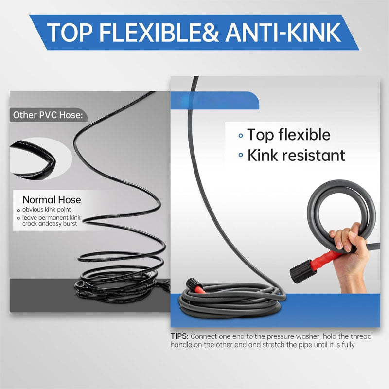 Pressure Washer Hose 25FT 1/4" Kink Free M22-14mm Brass Thread ReplacementFor Most Brand Pressure Washers