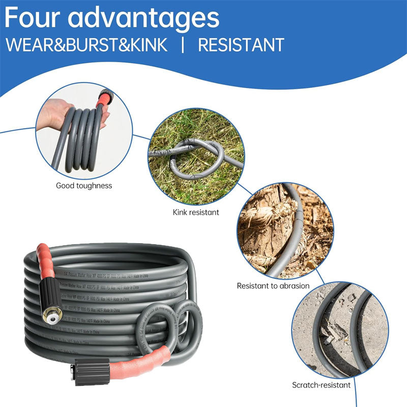 Pressure Washer Hose 25FT 1/4" Kink Free M22-14mm Brass Thread ReplacementFor Most Brand Pressure Washers