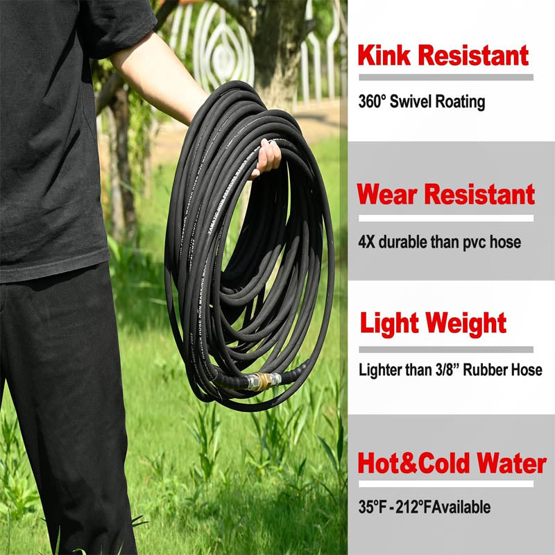 1/4" Pressure Washer Hose 50FT Max 212°F with Swivel Quick Connect 4000 PSI Commercial Grade Steel Wire Braided Kink Resistant