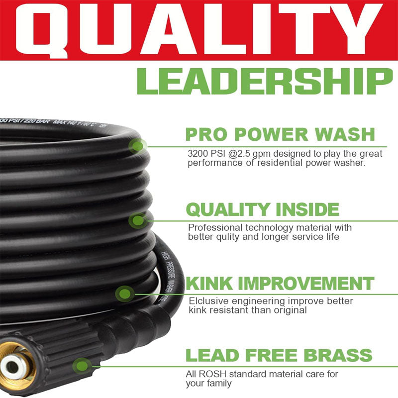 25FT 1/4" Pressure Washer Hose Kink Resistant M22 Brass Fitting Power Washer Hose Replacement For Most Brand Pressure Washers