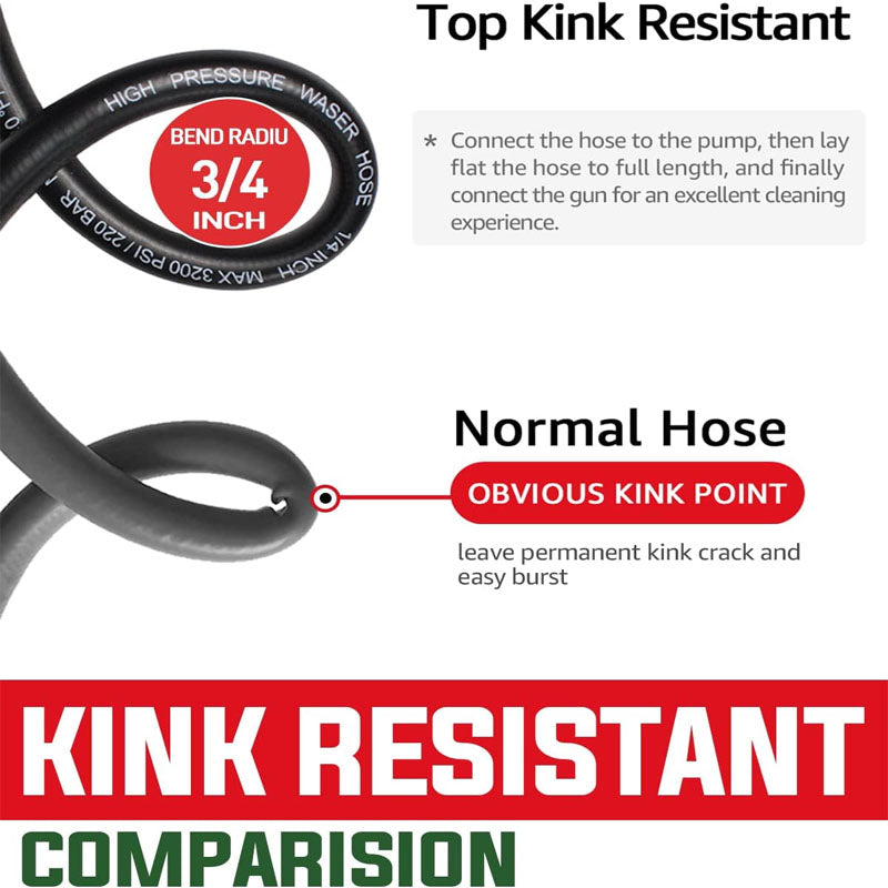 25FT 1/4" Pressure Washer Hose Kink Resistant M22 Brass Fitting Power Washer Hose Replacement For Most Brand Pressure Washers