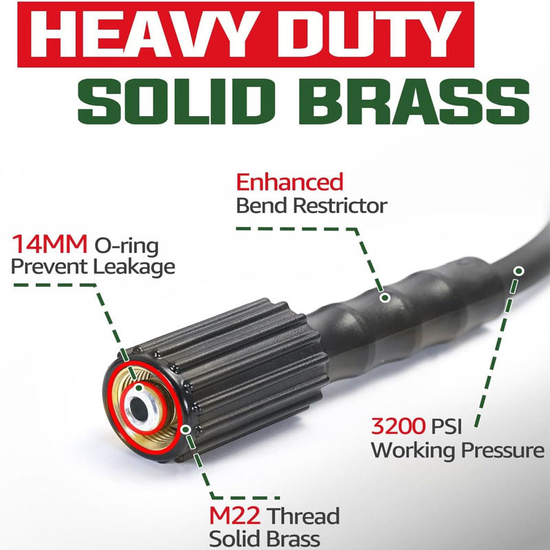 25FT 1/4" Pressure Washer Hose Kink Resistant M22 Brass Fitting Power Washer Hose Replacement For Most Brand Pressure Washers