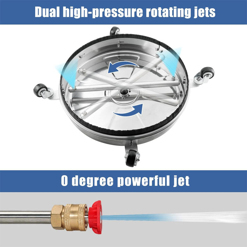 18" Pressure Washer Surface Cleaner with 4 Wheels,1/4" Quick Plug 2 Extension Wand Attachments