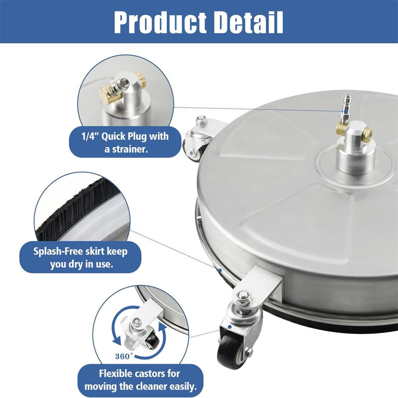 18" Pressure Washer Surface Cleaner with 4 Wheels,1/4" Quick Plug 2 Extension Wand Attachments