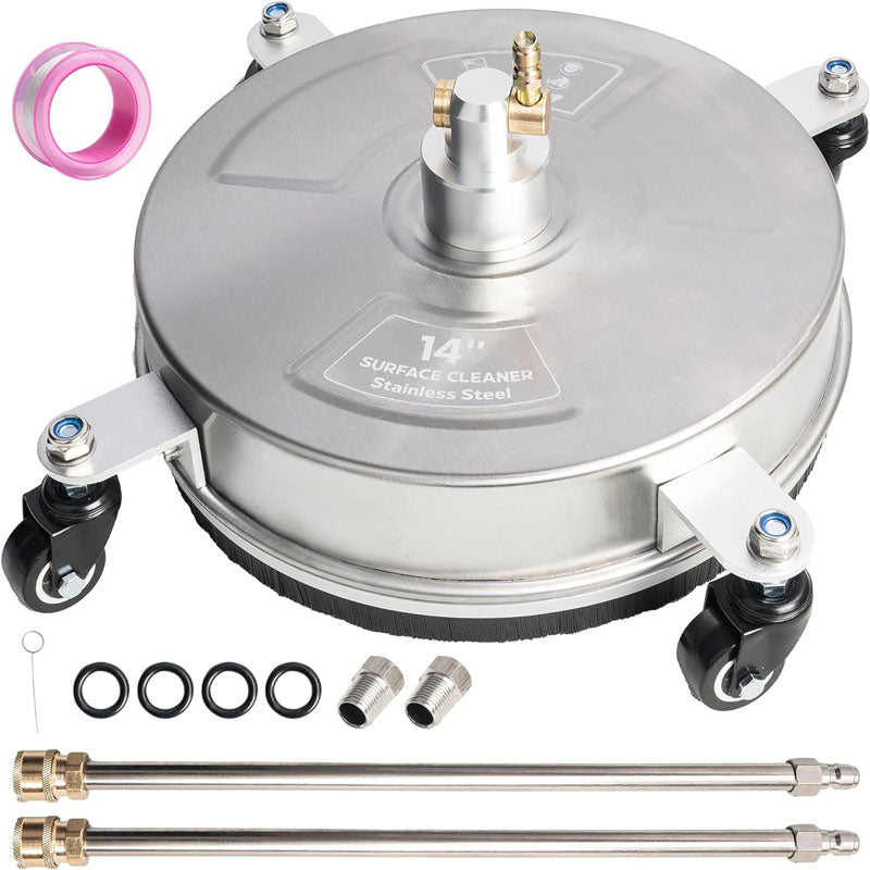 14 inch Pressure Washer Surface Cleaner with wheels 1/4" Quick-Connect Connector w/ 2 Extension Wand For Floor Driveway Patio