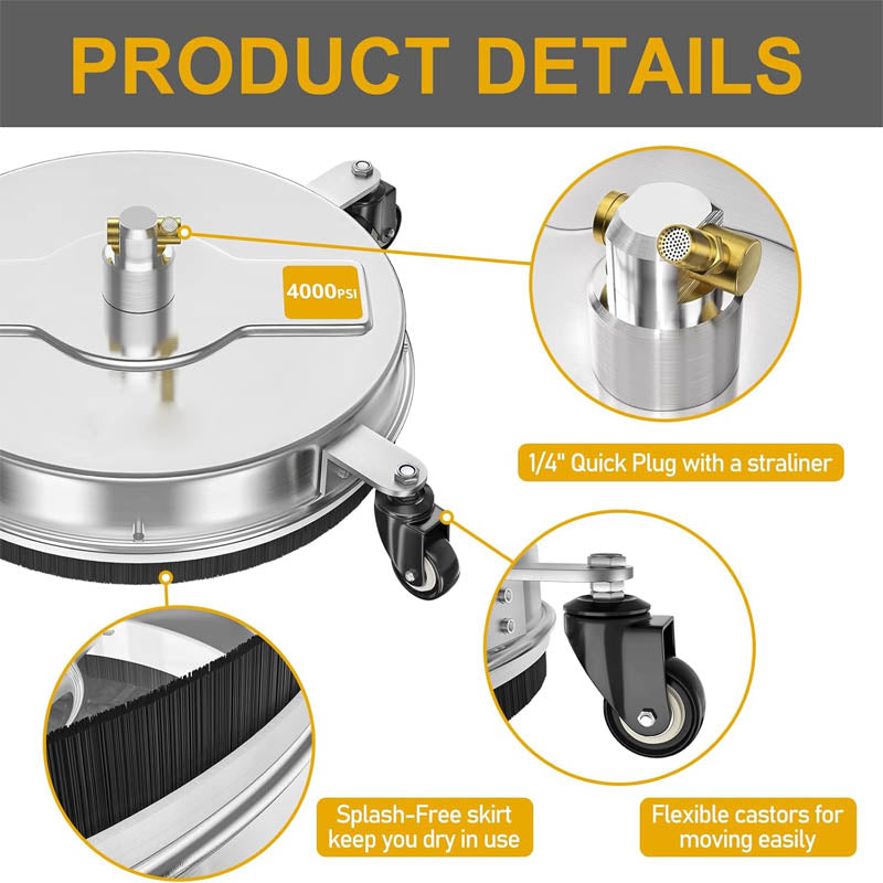 16.5'' Pressure Washer Surface Cleaner with 2 Extension Wand 2 Replacement Nozzles For Floor Driveway