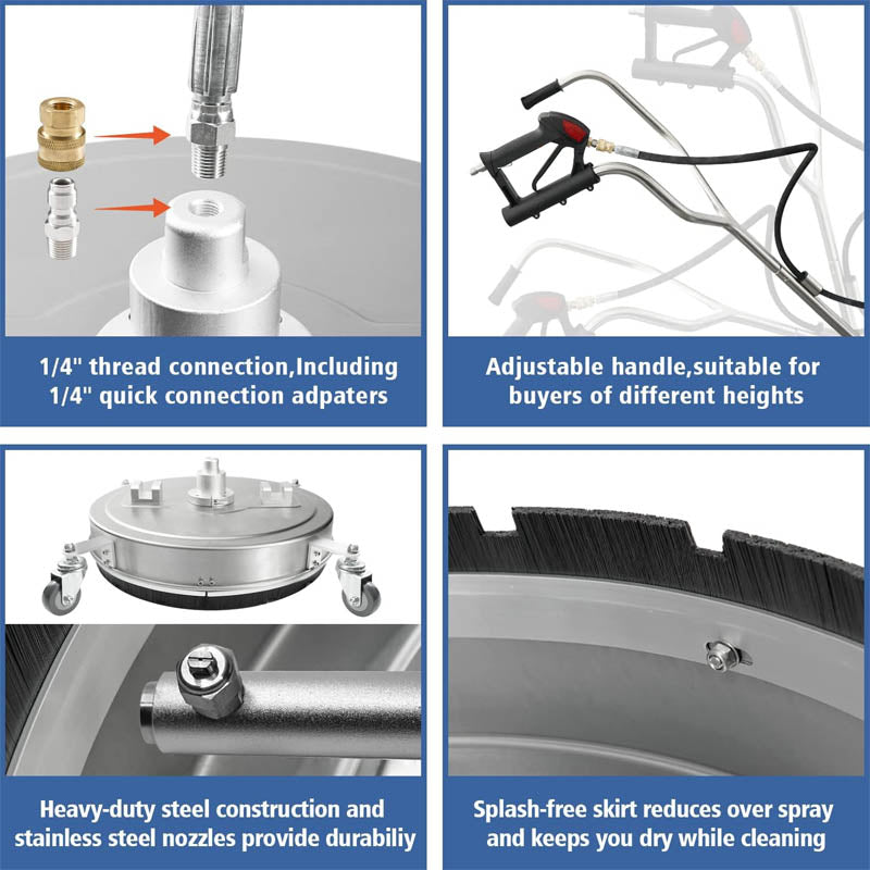 20" Pressure Washer Surface Cleaner with 4 Wheels,Dual Handle, 4 Replacement Nozzles and 2 Hose Adapters
