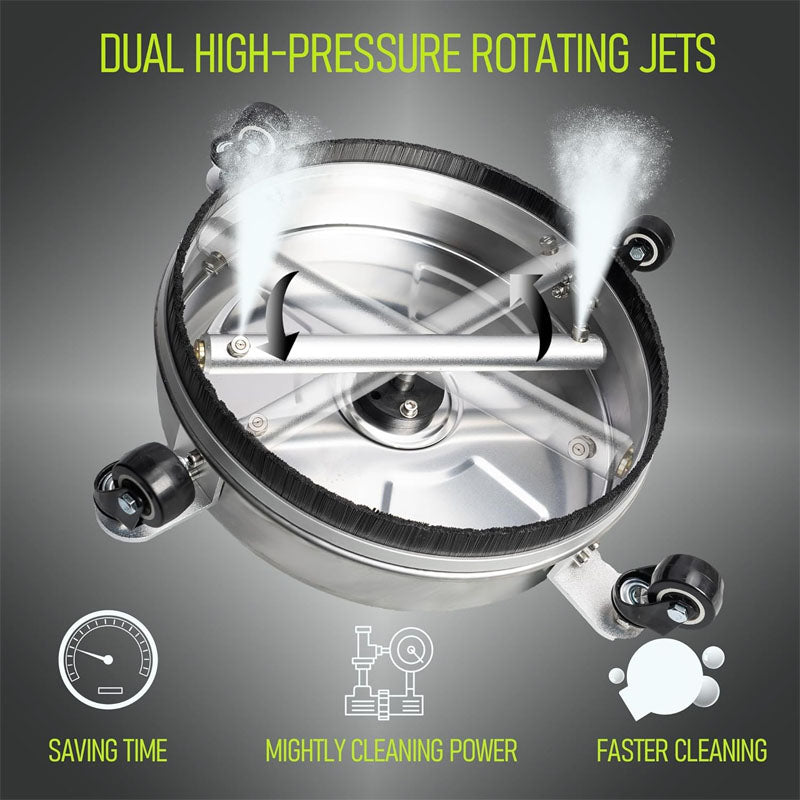 14 inch Pressure Washer Surface Cleaner with wheels 1/4" Quick-Connect Connector w/ 2 Extension Wand For Floor Driveway Patio