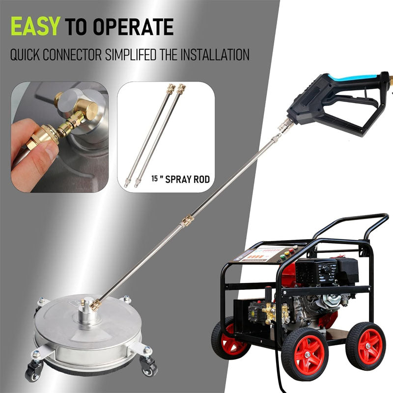 14 inch Pressure Washer Surface Cleaner with wheels 1/4" Quick-Connect Connector w/ 2 Extension Wand For Floor Driveway Patio