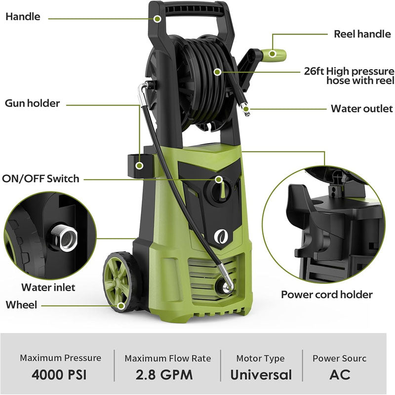 Pressure Washers 4000PSI 2.8GPM with Nozzle Set Wash Mitt Foam Cannon Included for Deck Driveway Patio