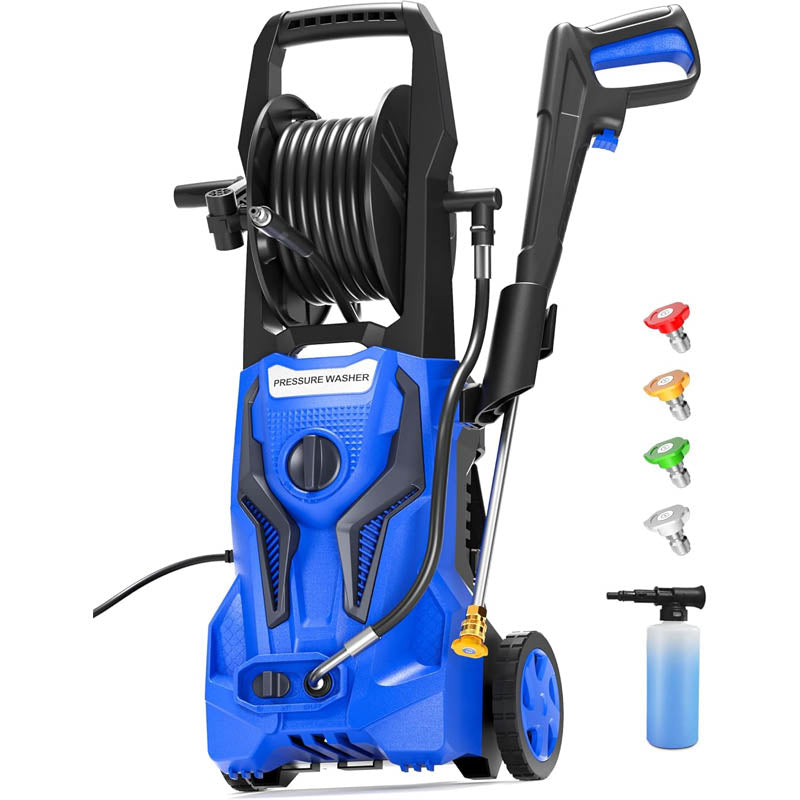 Electric Pressure Washer 4800 PSI 3.2 GPM with 25FT Pressure Hose Reel 4 Interchangeable Nozzle & Foam Cannon, Blue