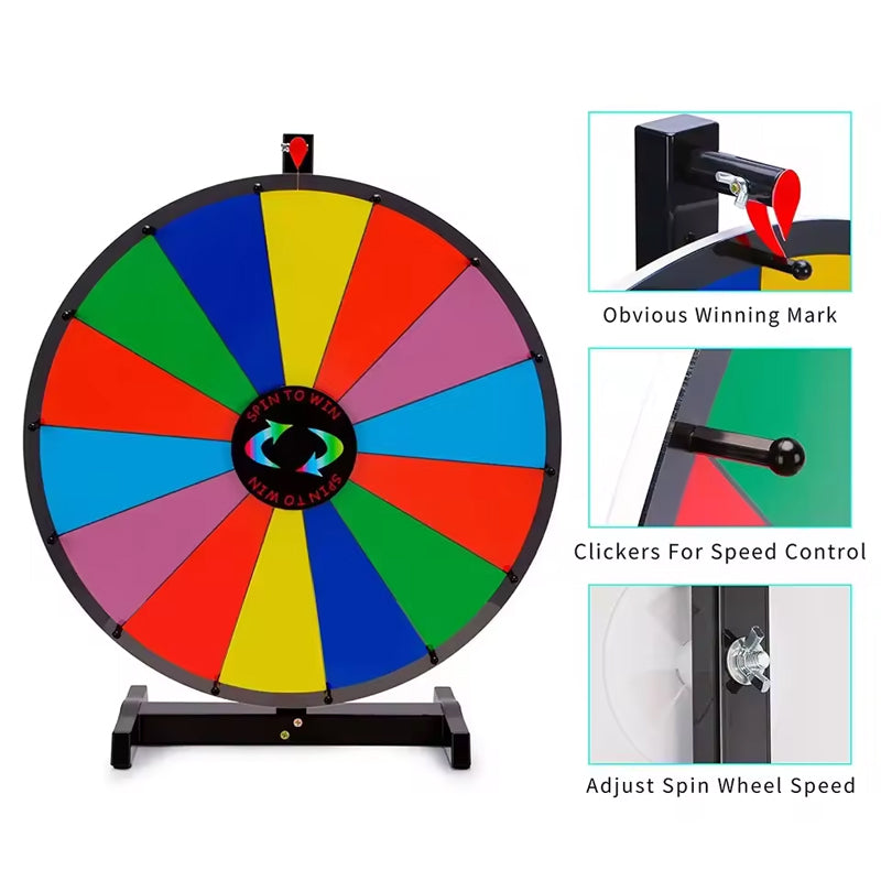Custom Standing Spinning Prize Wheel Fortune Wheel 24 Inches Lucky Spin Wheel With Plastic Base