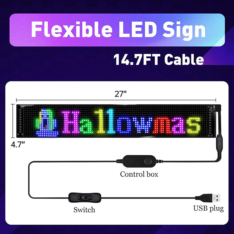 27"x5" Bluetooth APP Control Programmable LED Sign Scrolling LED Sign Custom Display with Text for Business & Store Signs Automotive