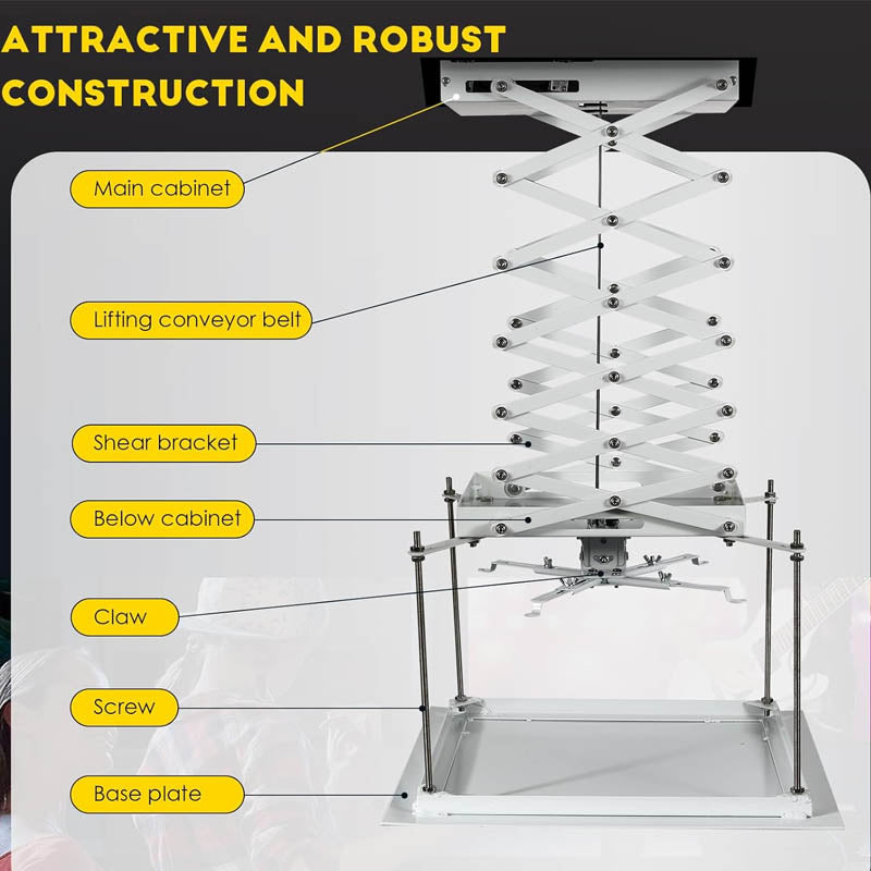 Projector Lift 600mm Base Plate Max Load 44lbs with Remote Control Hidden Projector for Various Projectors