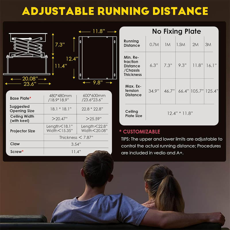 Projector Lift 600mm Base Plate Max Load 44lbs with Remote Control Hidden Projector for Various Projectors
