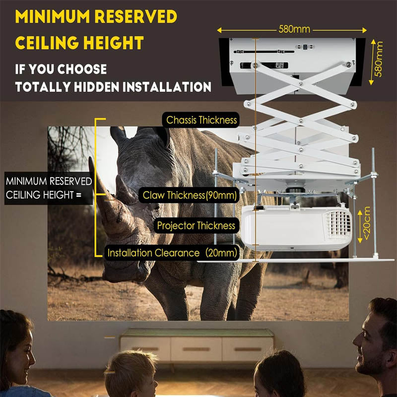 Projector Lift 600mm Base Plate Max Load 44lbs with Remote Control Hidden Projector for Various Projectors