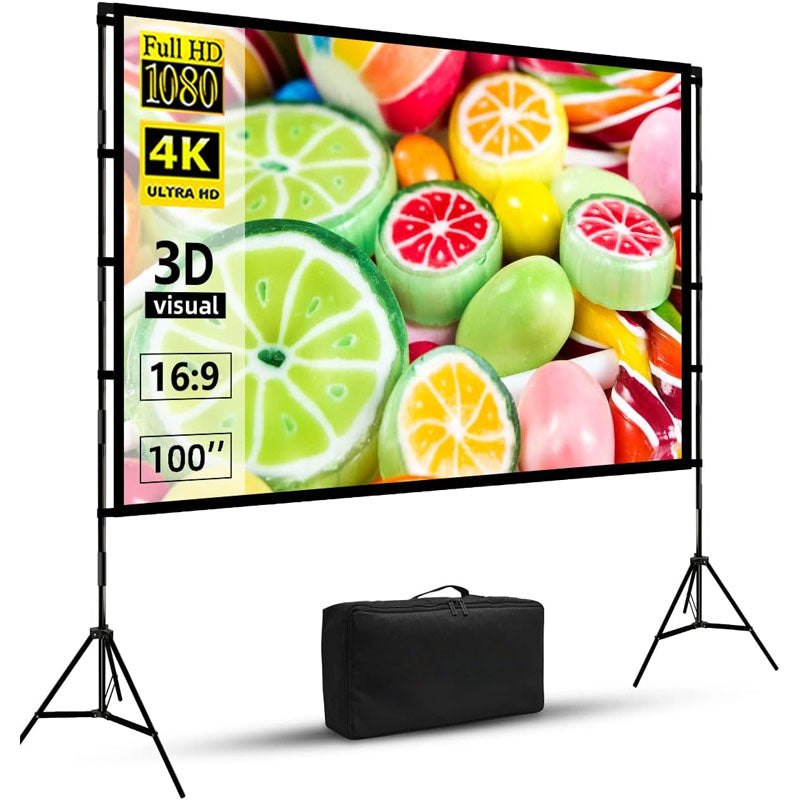 Tripod Projector Screen with Stand 100 inch Outdoor Projector Screen Portable Indoor Projection Screen 16:9 4K