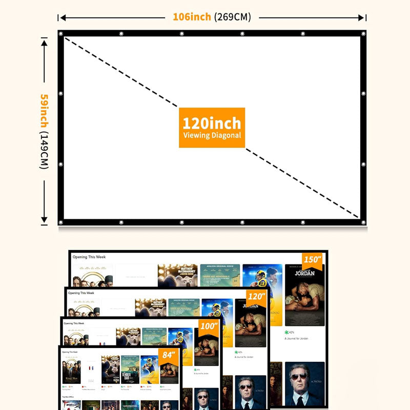 Projector Screen 120 inch 16:9 Movie Screen Fixed Frame 3D Projector Screen for Home, Party, Office, Classroom