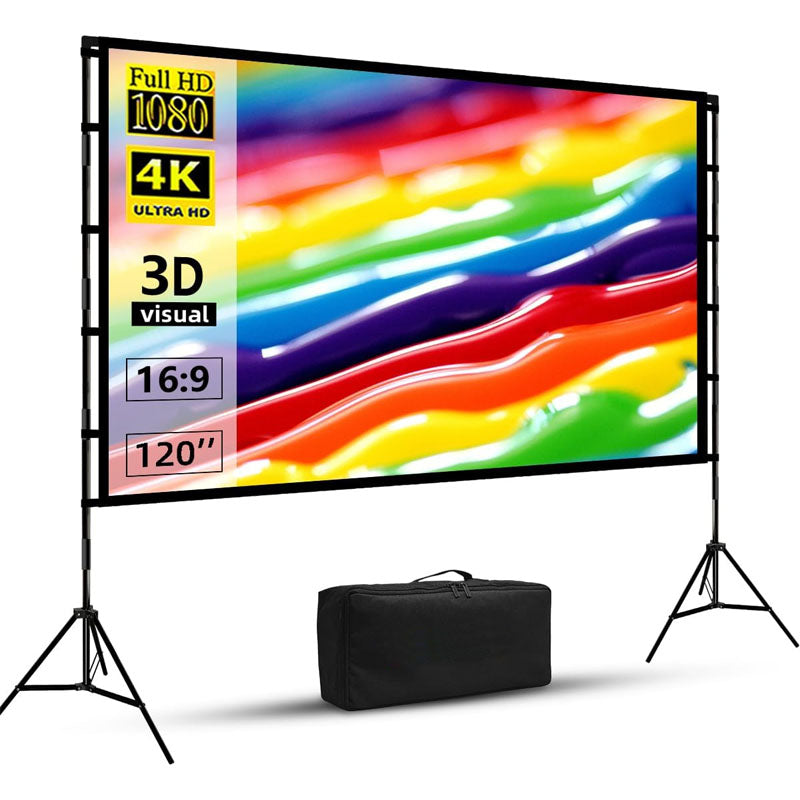 120 inch Projector Screens with Stand 16:9 4K 1080 HD Outdoor Movie Screen with Carry Bag