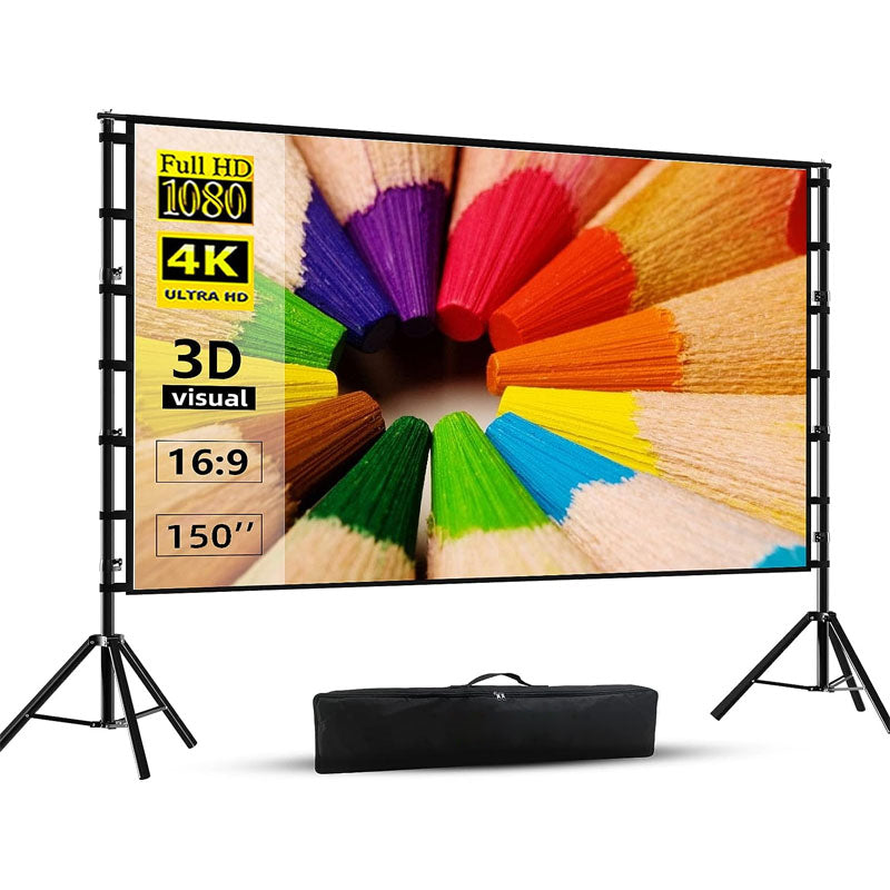 150 inch Projector Screens with Stand 16:9 4K 1080 HD Outdoor Movie Screen with Carry Bag Wrinkle-Free Design