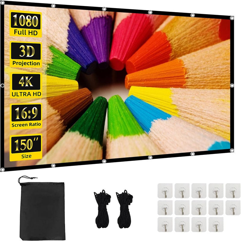 150 inch Projector Screen 16:9 HD Rear Front Movies Screen Indoor Outdoor Washable Anti-Crease