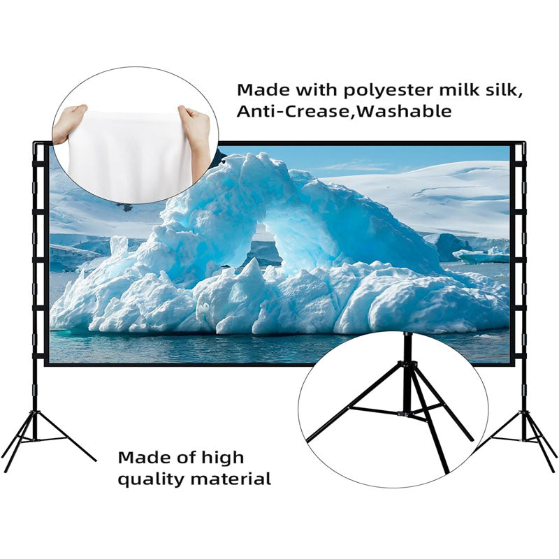 Tripod Projector Screen with Stand 100 inch Outdoor Projector Screen Portable Indoor Projection Screen 16:9 4K