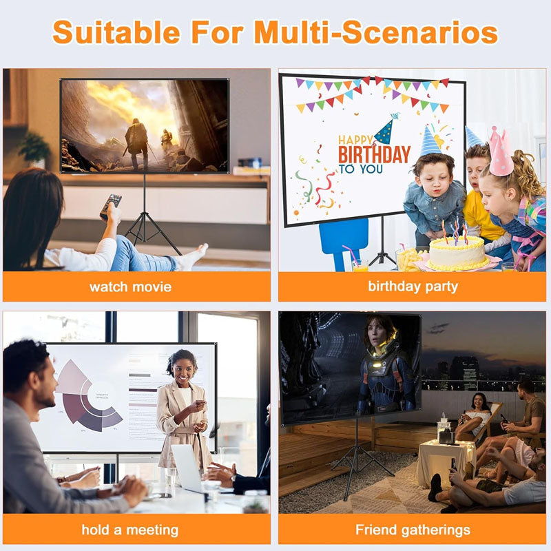 80 inch Projector Screen 16:9 Indoor Outdoor with Carrying Bag Stand Washable Anti-Crease