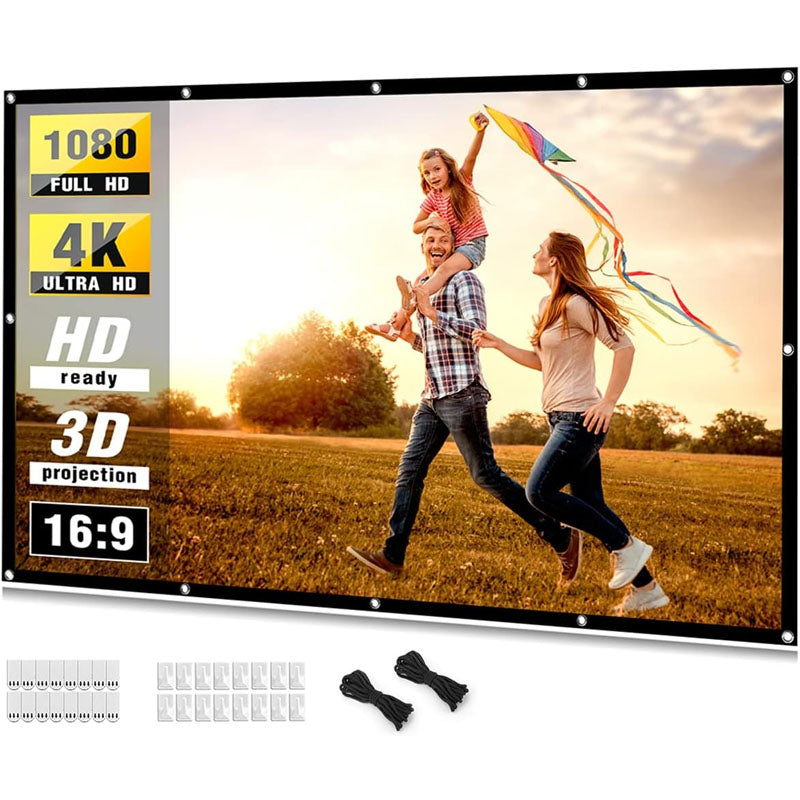 100 inch Projector Screen 16:9 HD Foldable and Portable Anti-Crease Indoor Outdoor Projection Double Sided Video Projector Screen
