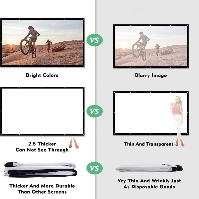 100 inch Projector Screen 16:9 HD Foldable and Portable Anti-Crease Indoor Outdoor Projection Double Sided Video Projector Screen