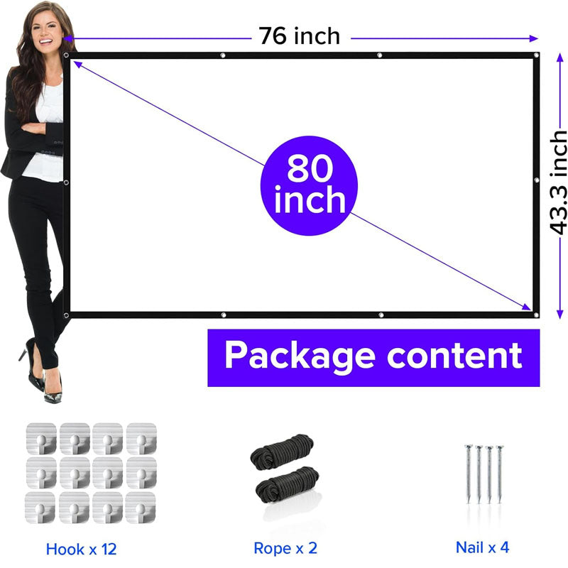 80 inch Projector Screen 16:9 Portable Projector Screen Indoor Support Double Sided Video Projection Screen for Office School Home