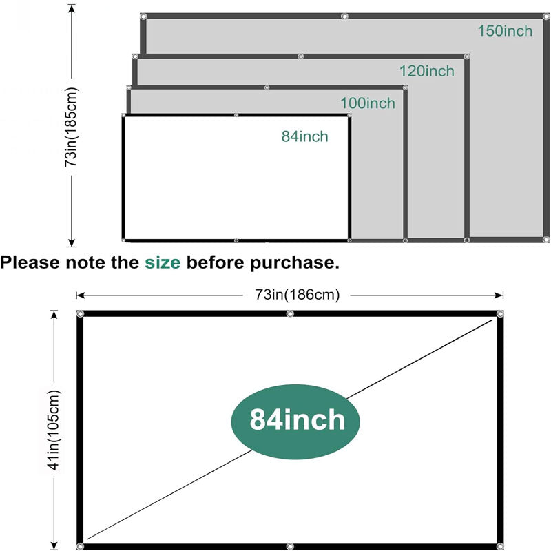 84 inch Projector Screen 16:9 HD 4K Portable Movies Screen Wrinkle-Free and Foldable for Home Theater Outdoor Indoor Support Double Sided Projection