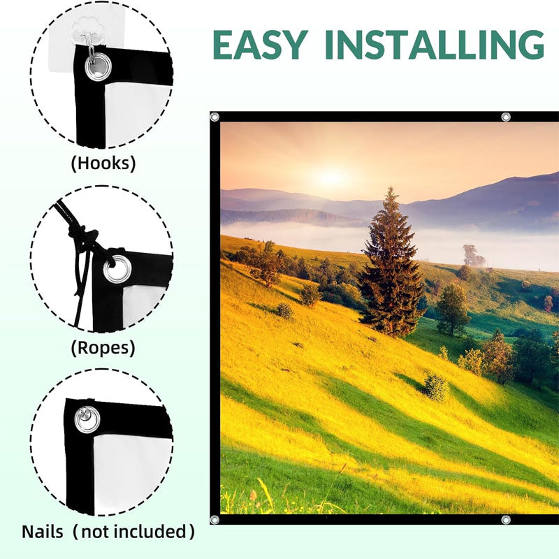 84 inch Projector Screen 16:9 HD 4K Portable Movies Screen Wrinkle-Free and Foldable for Home Theater Outdoor Indoor Support Double Sided Projection